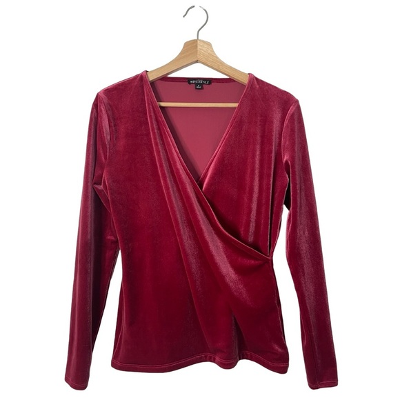 J.Crew Mercantile Velvet Wrap Long Sleeve V Neck Top Blouse Red - Size Small - Picture 1 of 10